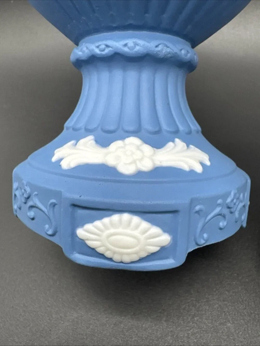 Vintage Blue Jasperware Style Ornate Cherub Floral Urn Apothecary 8”